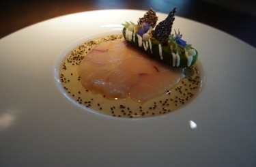 Gelbschwanzmakrele - Gelbschwanzmakrele, Kiwi, Joghurt, Gurke
Koch: Stefan Meier
Restaurant: Meiers ZweiSinn