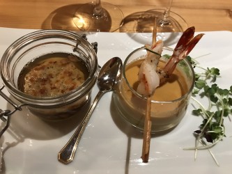 Soup variation - Clear Oxtail and Knödel & red curry soup with scampi