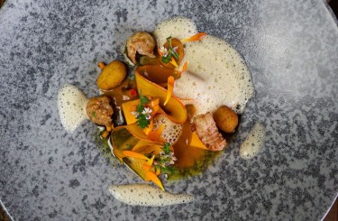 Flusskrebse - Flusskrebse/Flusskrebsschaum/Erdäpfelnidei/Kürbis/Ringelblumen
Koch/Restaurant: Verwöhnhotel Sonnhof by Vitus Winkler, Kräuterreich by Vitus Winkler